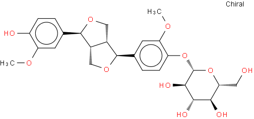 (+)-松脂醇-β-D-吡喃葡萄糖苷,
连翘脂素-4'-O-β-D-葡萄糖苷